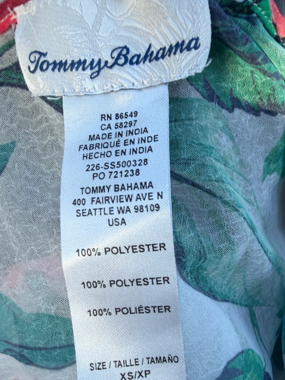 Tommy Bahama Sheer Tropical Floral Beach Cover-Up in Coral & Green Tropi Calling - Picture 4 of 4